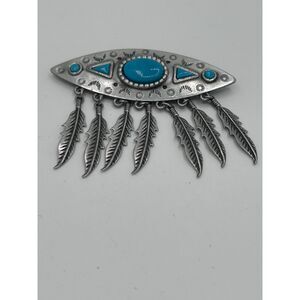 Vintage Pewter Southwestern Brooch Pin JJ Jonette Fashion Jewelry Feathers 1980s